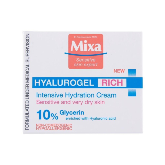 Mixa HYALUROGEL RICH NEGA ZA INTENZIVNO VLAŽENJE OBČUTLJIVE IN SUHE KOŽE 50ML