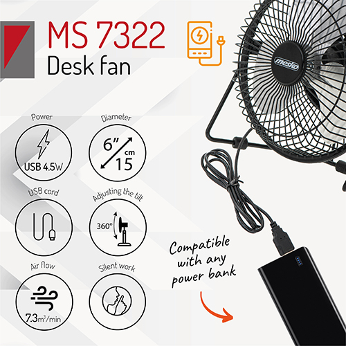 Mesko MS 7322 namizni ventilator 15 cm USB